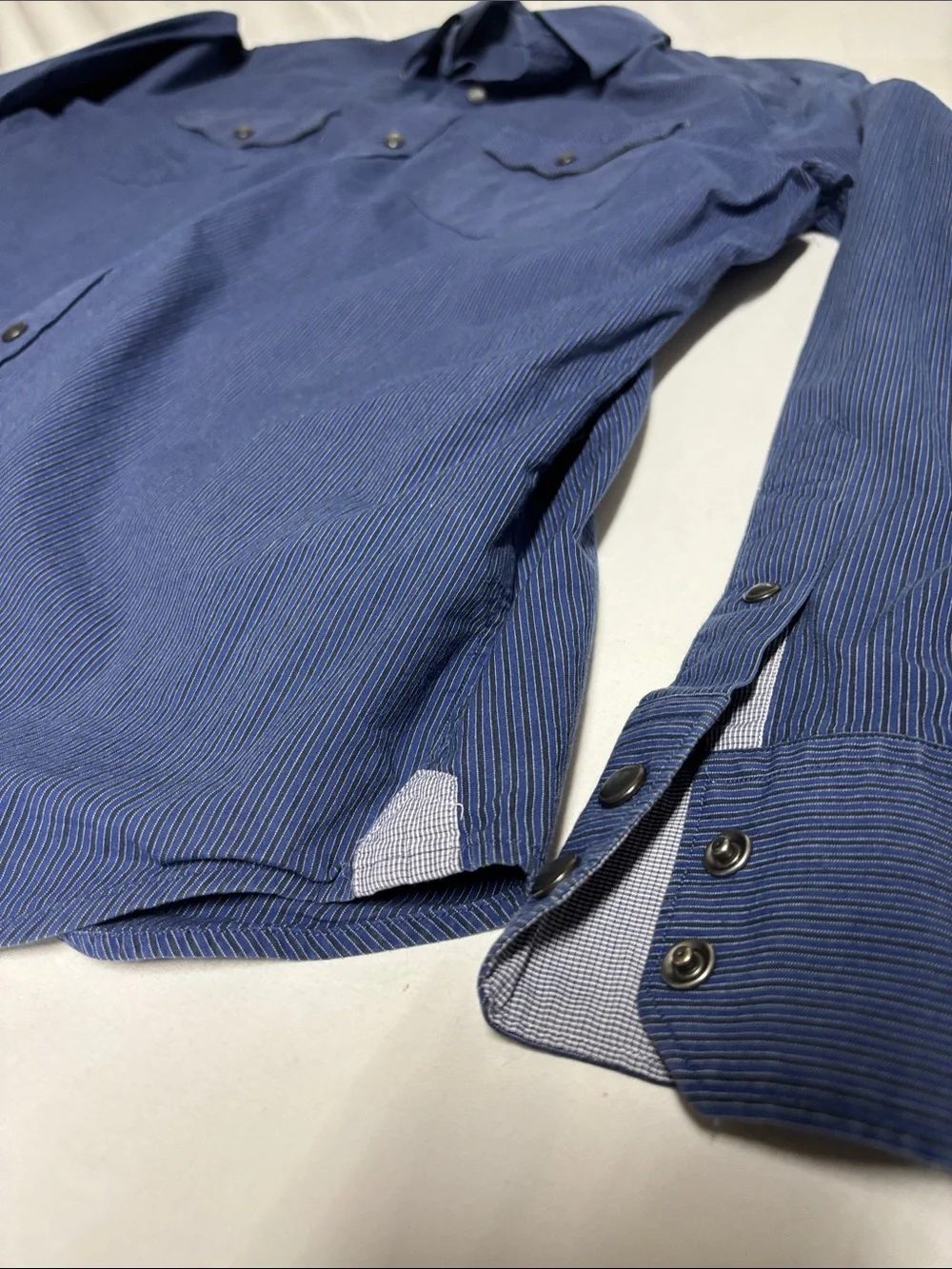 Banana Republic Men's L Blue Pinstripe Western Snap Button Shirt Stretch Cotton